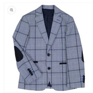 Isaac Mizrahi Boys' Slim Fit Prince of Wales Check Contrast Blazer  Blue Sz 16